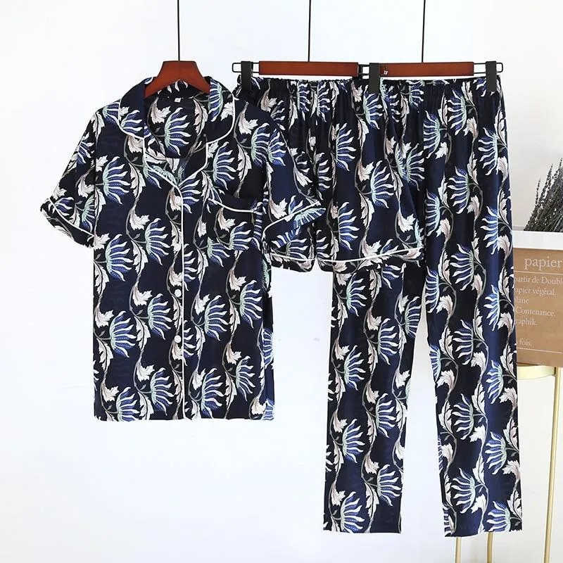 2023 New Women's Spring And Summer100%Viscose Pajamas Three-piece Short Sleeve   Shorts   Trousers Soft And Comfortable Homewear