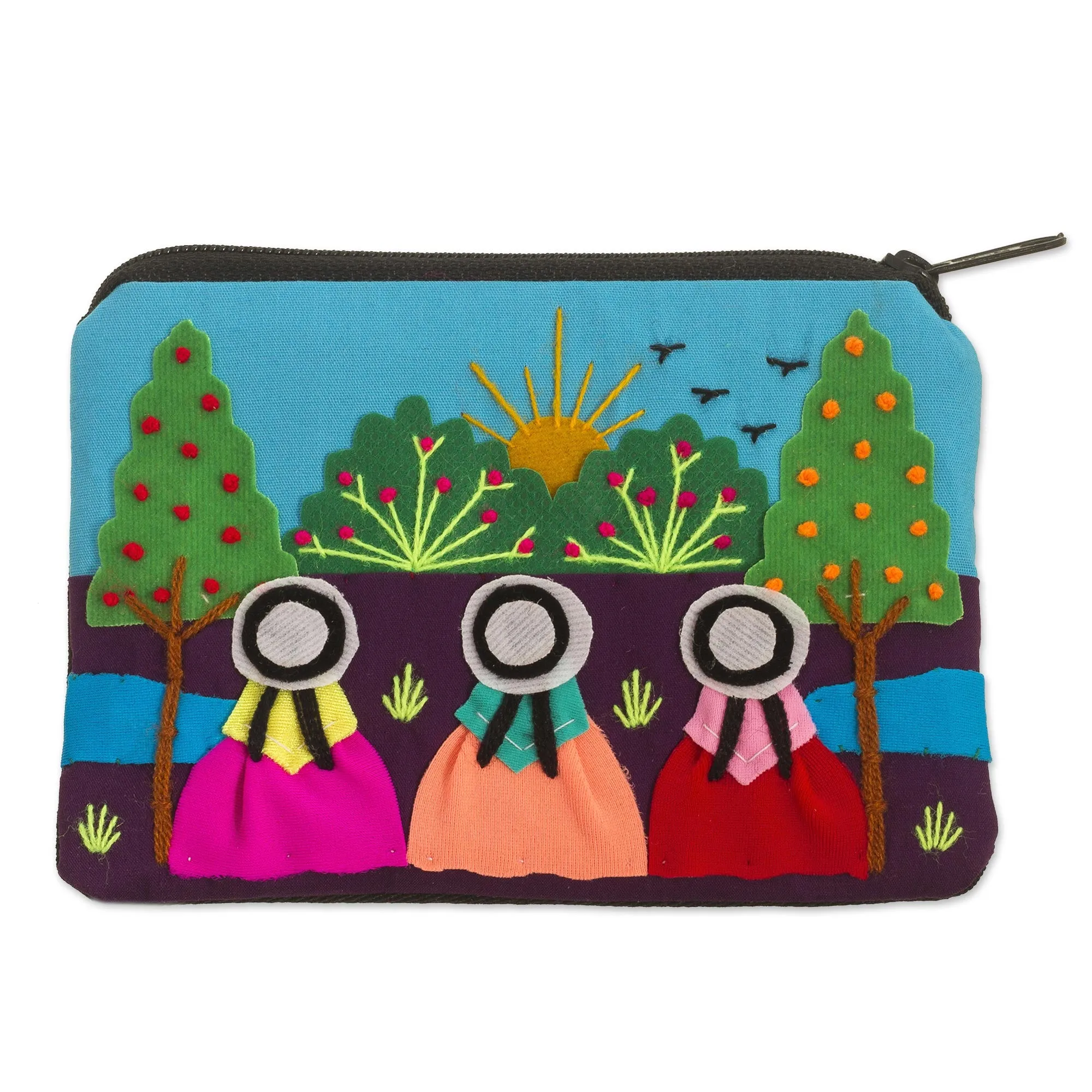 A Walk in the Fields Applique Coin Purse Handmade in Peru