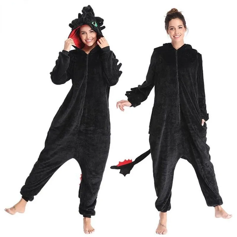 Arrival  Kigurumi Dragon Onesies Animal Winter Flannel Pajamas Adult Halloween Party Costume Jumpsuit