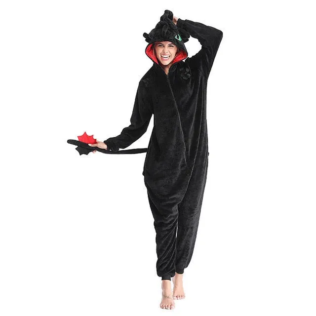 Arrival  Kigurumi Dragon Onesies Animal Winter Flannel Pajamas Adult Halloween Party Costume Jumpsuit