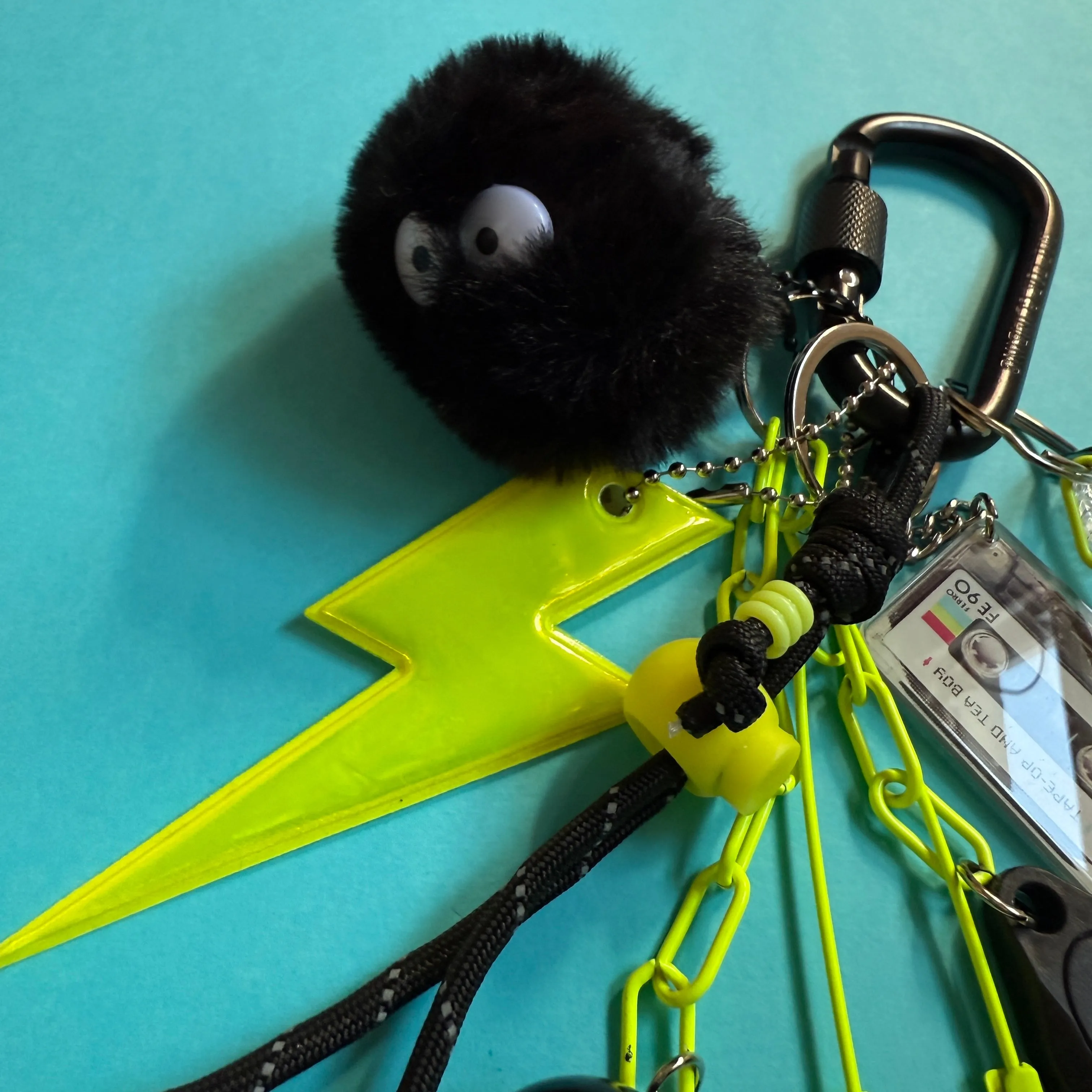 Bag charm and keyring black and neon