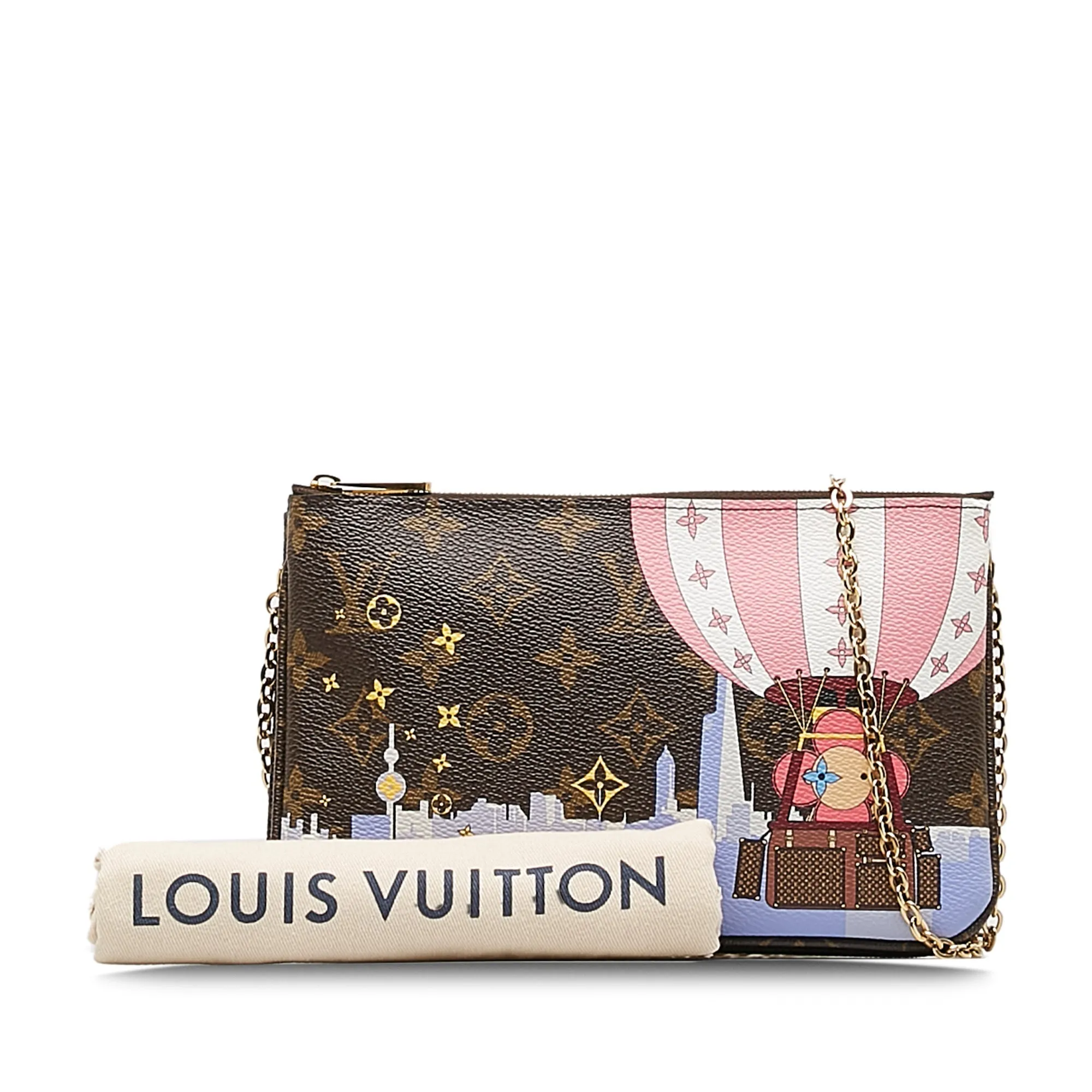 Brown Louis Vuitton Monogram Double Zip Pochette Illustre Vivienne Shanghai Clutch Bag