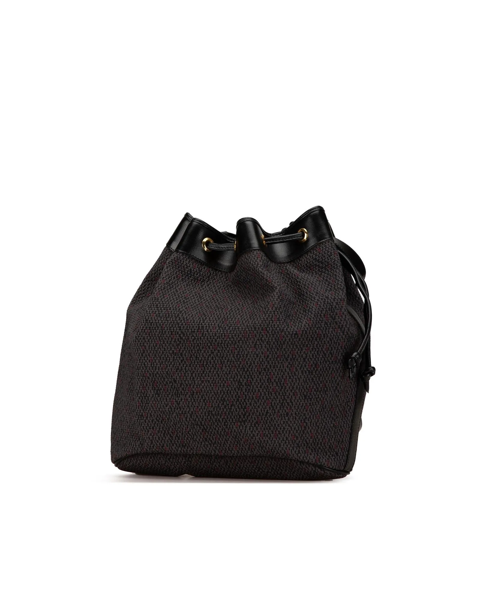 Canvas Bucket Bag with Leather Trim and Adjustable Strap