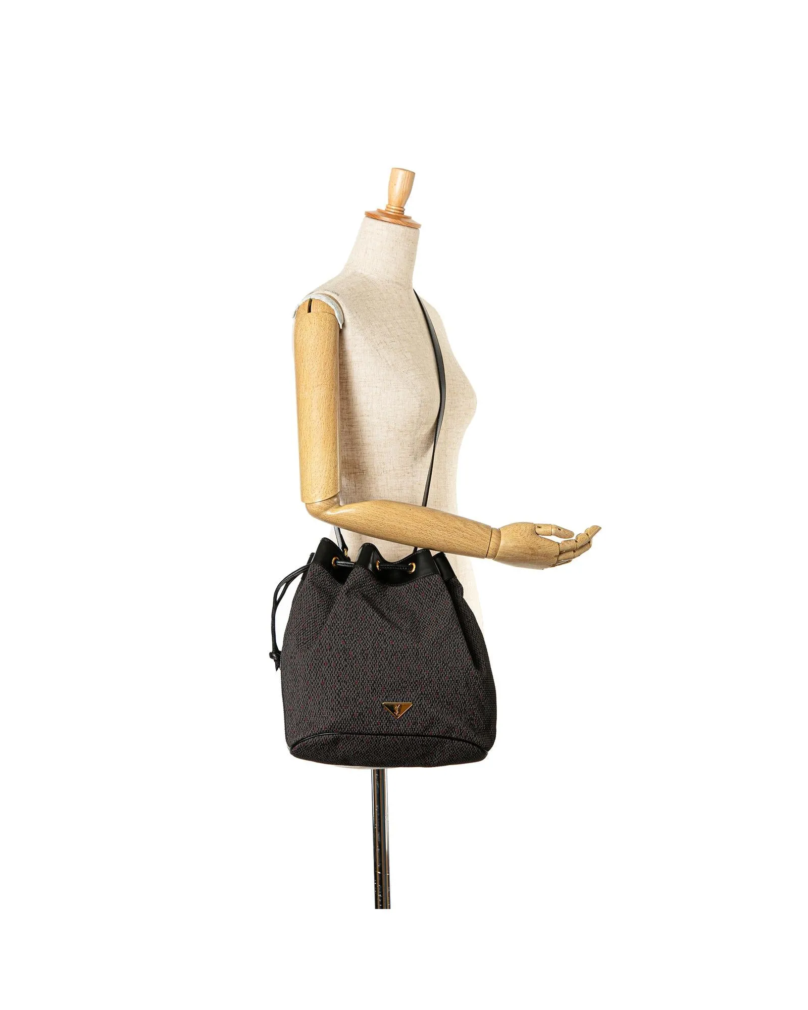 Canvas Bucket Bag with Leather Trim and Adjustable Strap