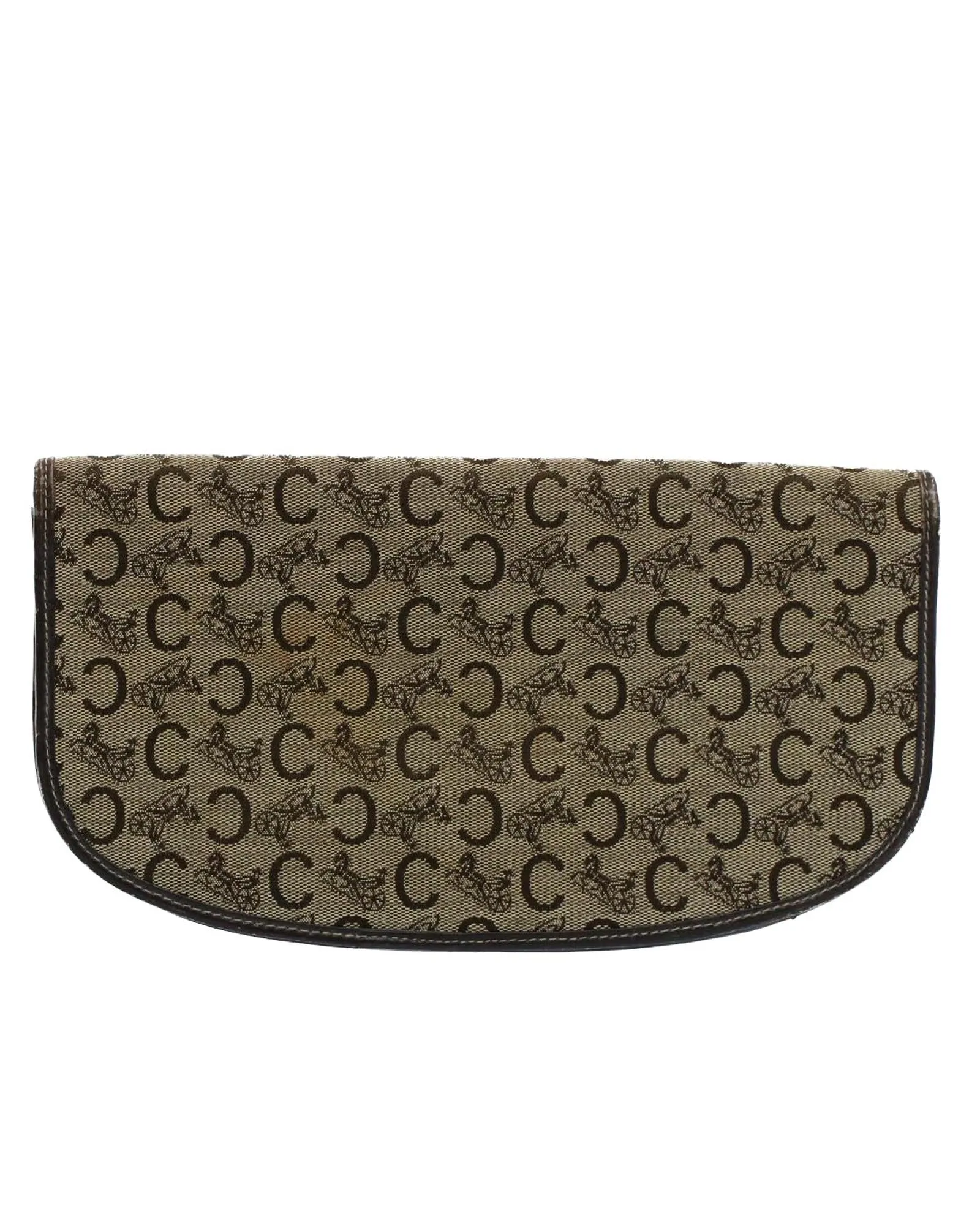 Canvas Clutch Bag with Celine Logo Print in Brown