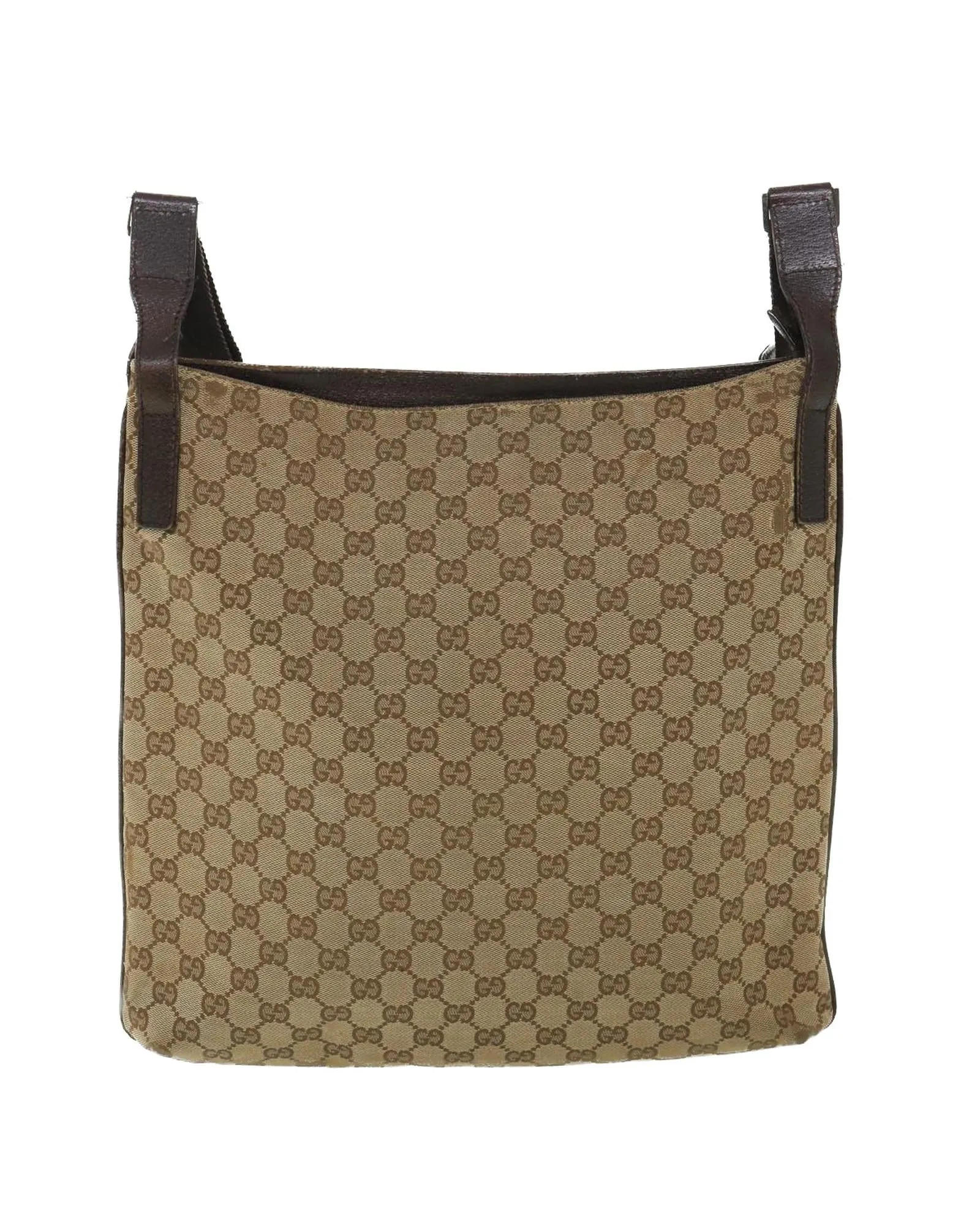 Canvas Shoulder Bag with GG Pattern - Beige/Brown