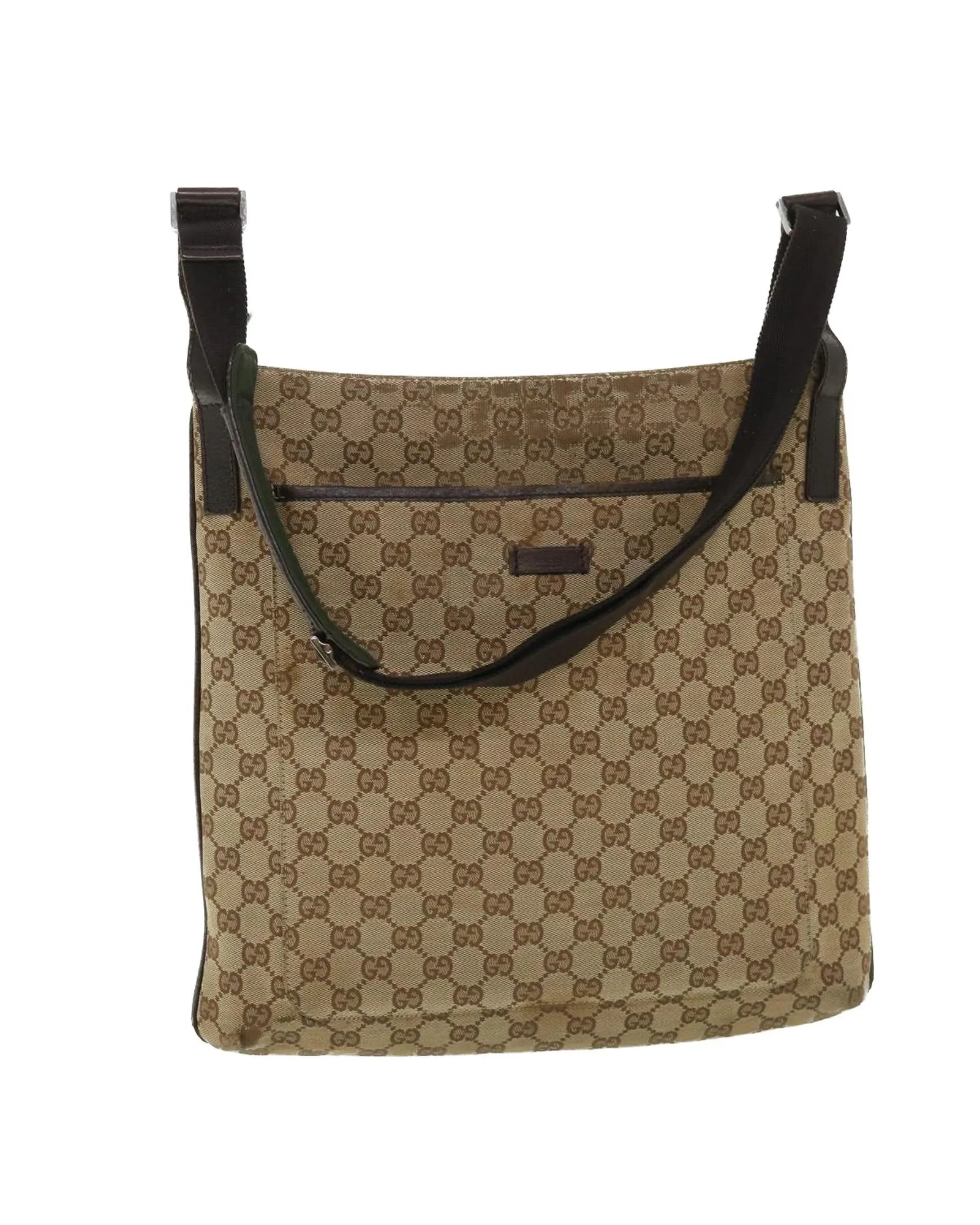 Canvas Shoulder Bag with GG Pattern - Beige/Brown