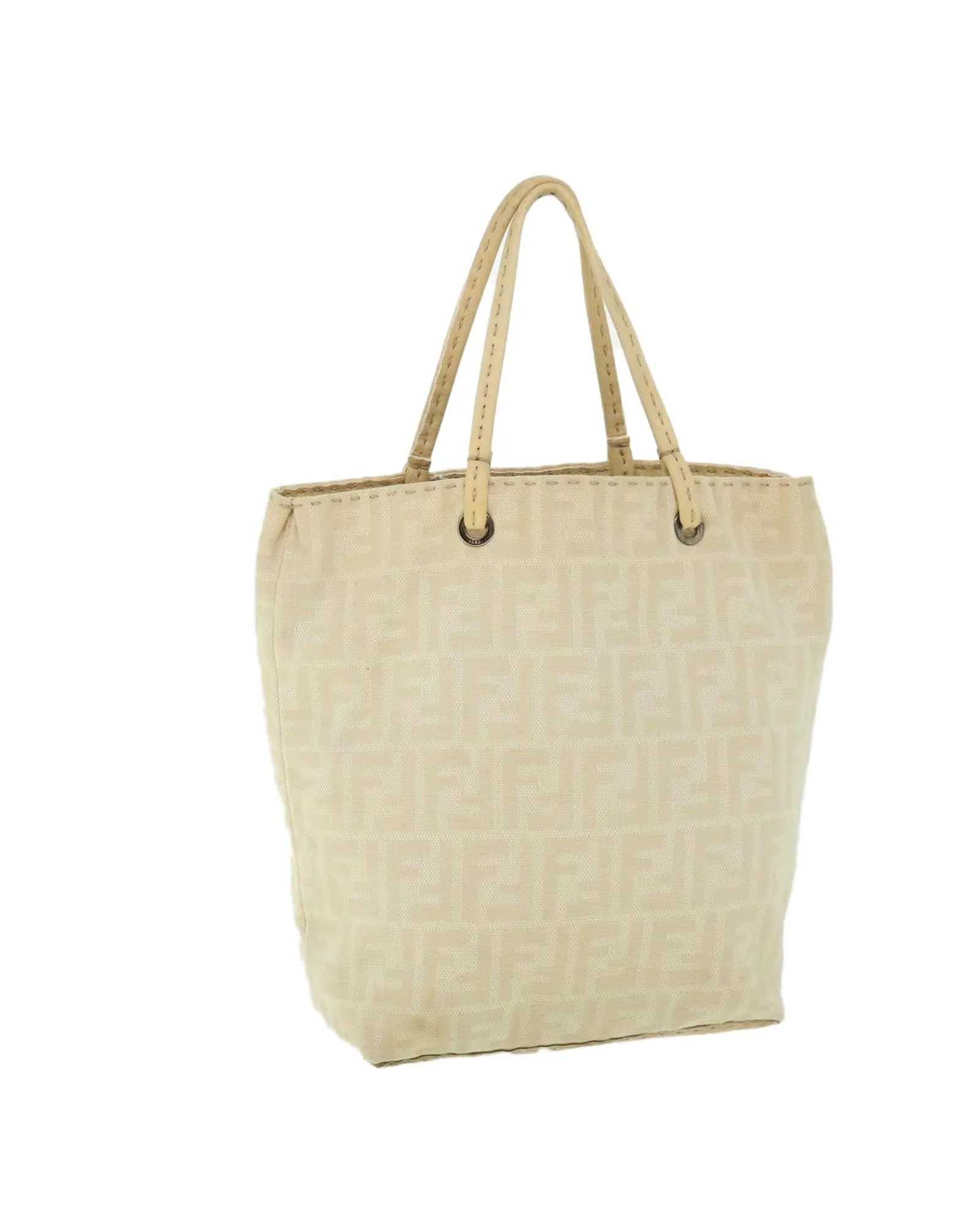 Canvas Tote Bag with Zucca Pattern - Beige