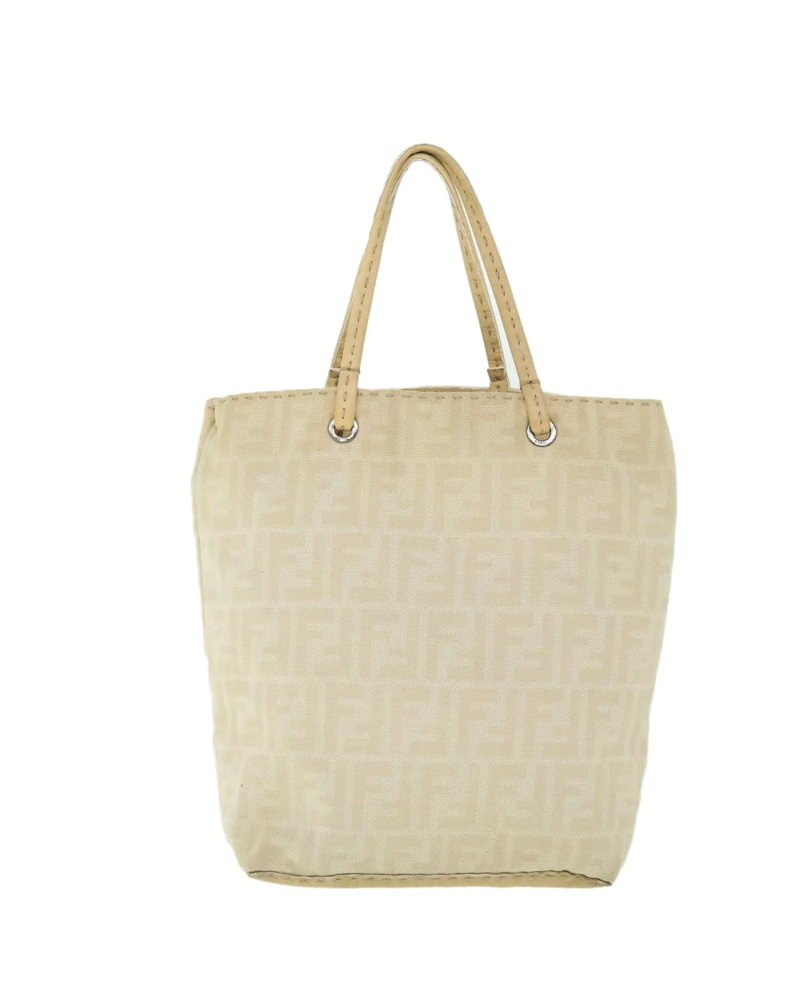 Canvas Tote Bag with Zucca Pattern - Beige