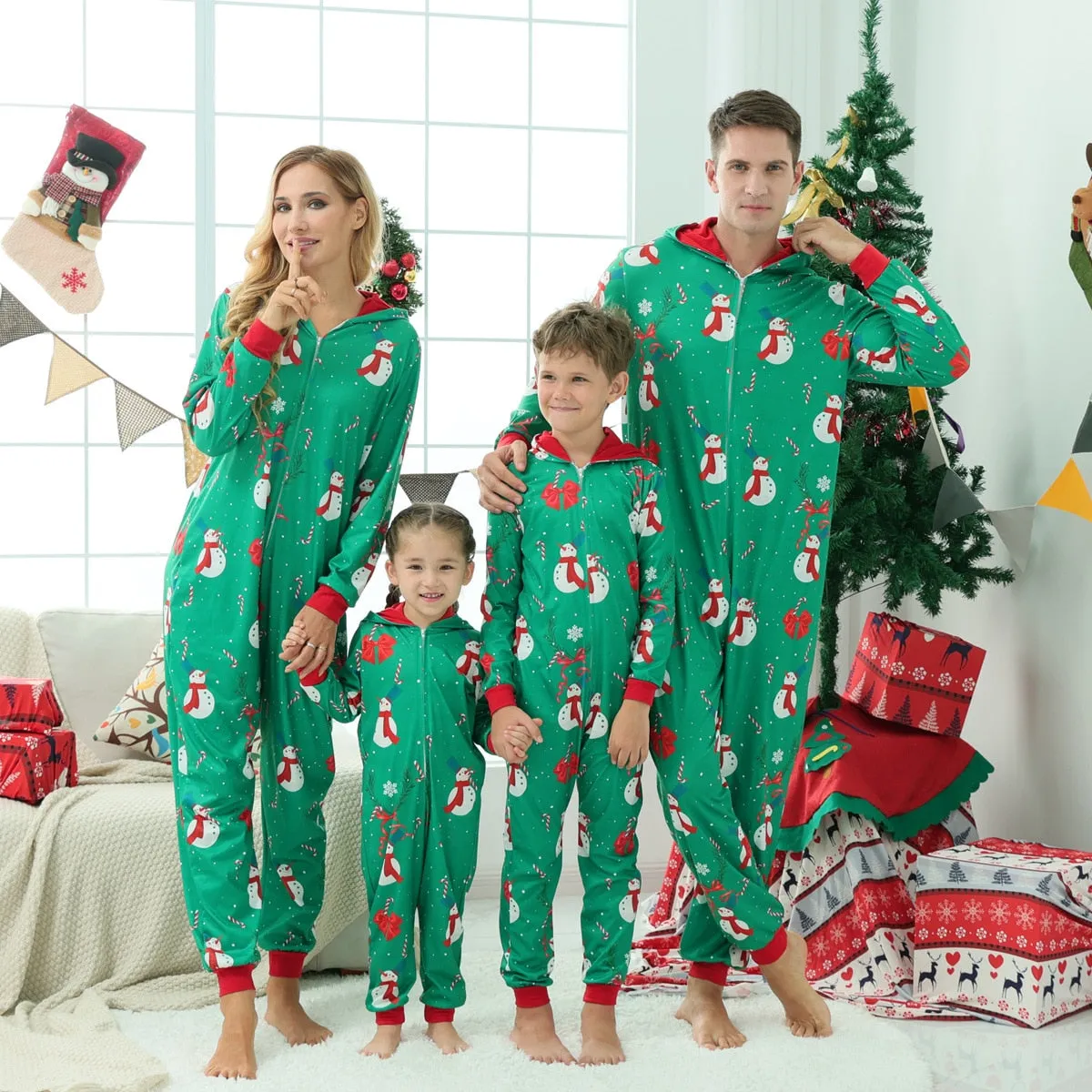 Christmas One-piece Pajamas Parent-child Outfit Set Santa Snowman Print Home Wear Pajamas Set Family Matching Outfits