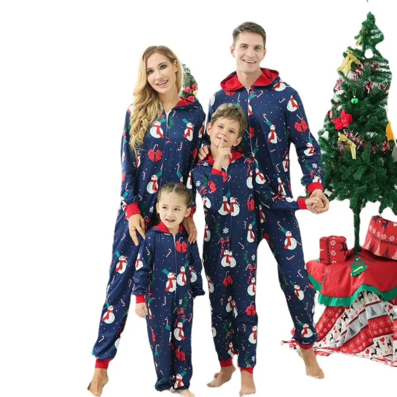 Christmas One-piece Pajamas Parent-child Outfit Set Santa Snowman Print Home Wear Pajamas Set Family Matching Outfits