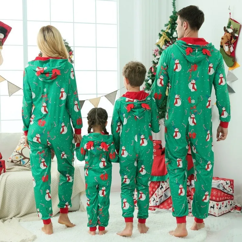 Christmas One-piece Pajamas Parent-child Outfit Set Santa Snowman Print Home Wear Pajamas Set Family Matching Outfits