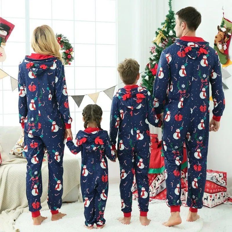 Christmas One-piece Pajamas Parent-child Outfit Set Santa Snowman Print Home Wear Pajamas Set Family Matching Outfits