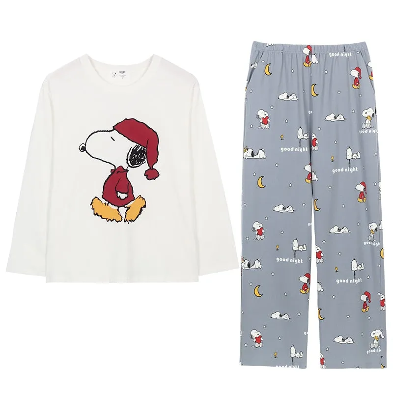 Christmas Pajamas Matching Family Pyjamas  Pajamas Suit Autumn Long Sleeve Cartoon Snoopy Pajamas for Women