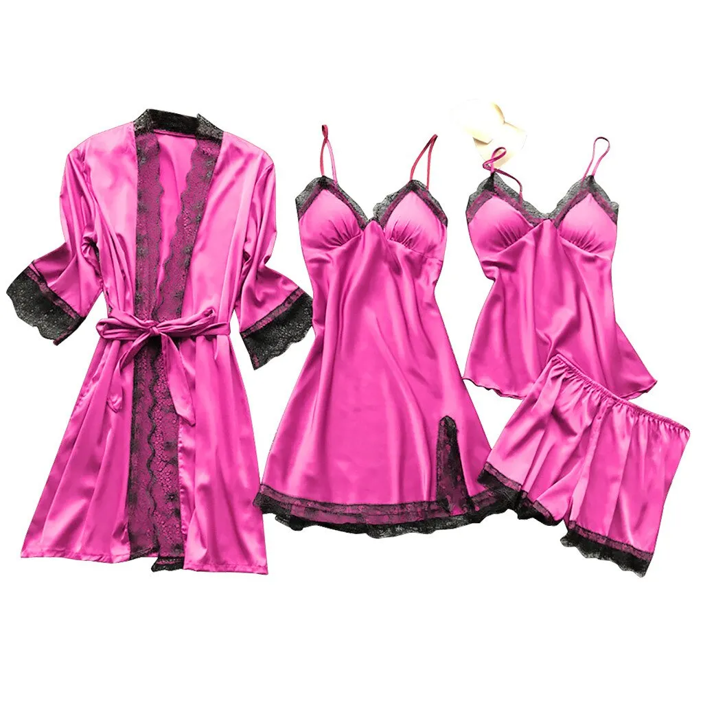 Christmas Pajamas Matching Family Pyjamas Sexy Pajamas Set Silk Stain Sling Cami Pants Winter Warm Robe Underwear Woman  Home Wear