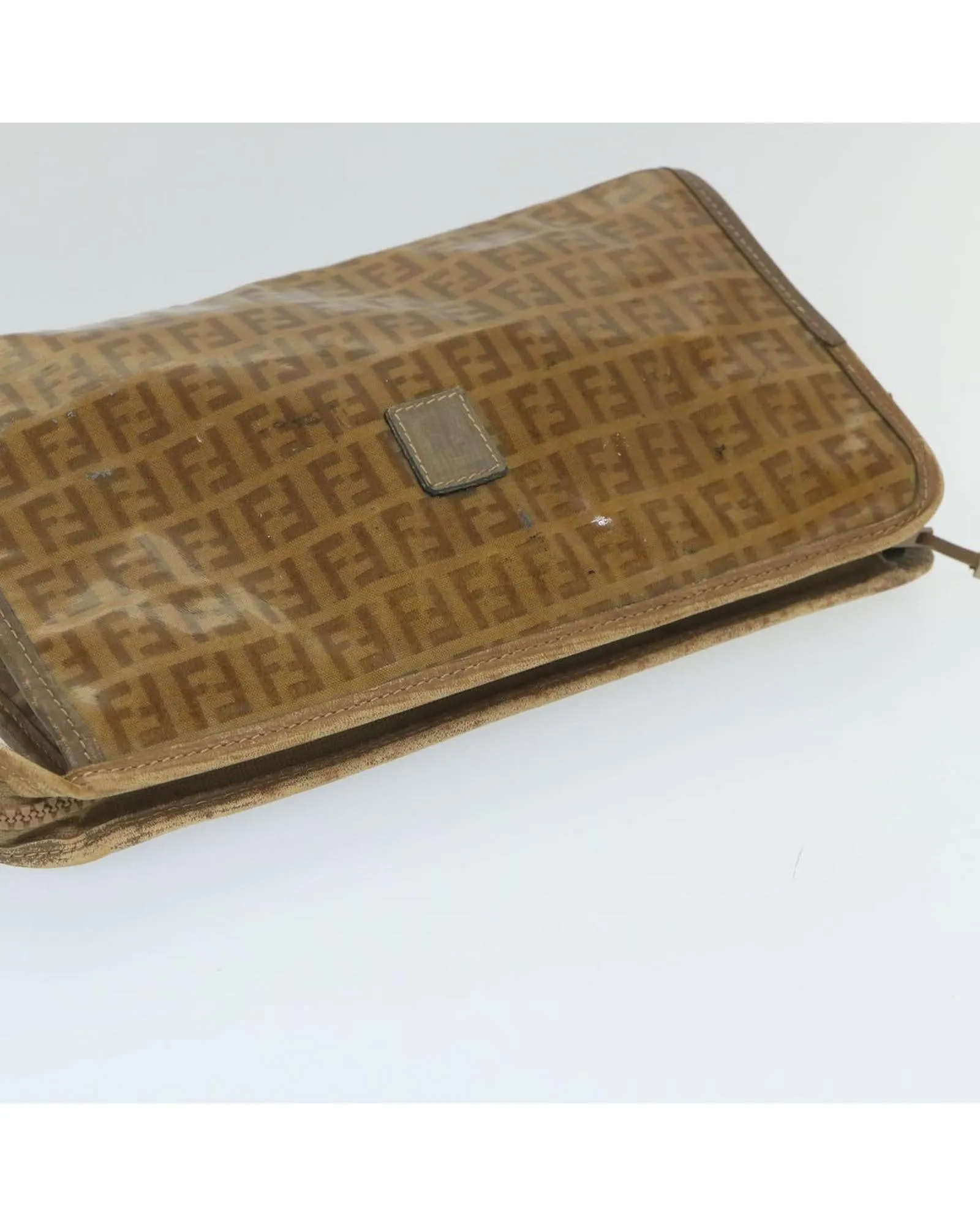 Coated Canvas Brown Clutch Bag for Women