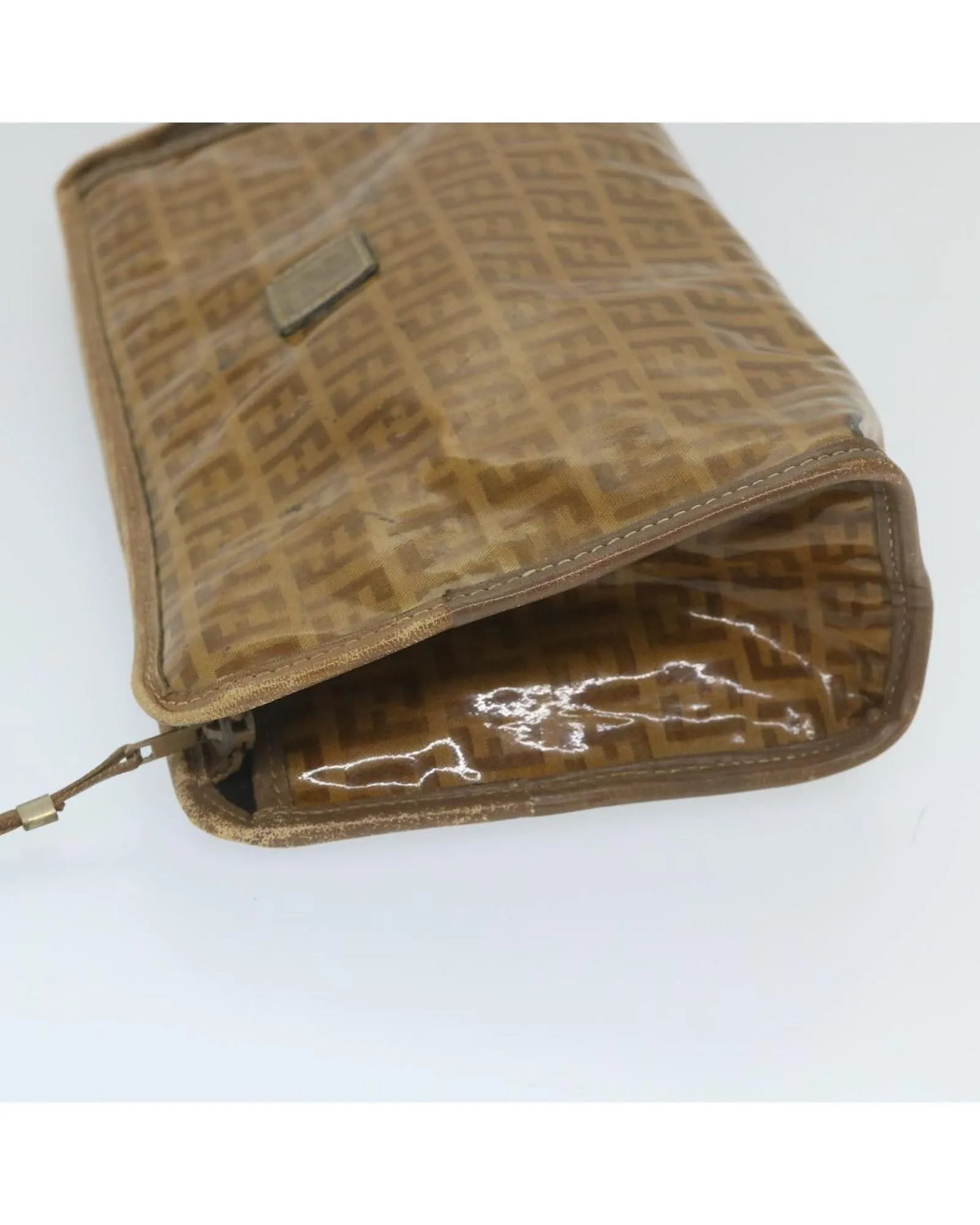 Coated Canvas Brown Clutch Bag for Women