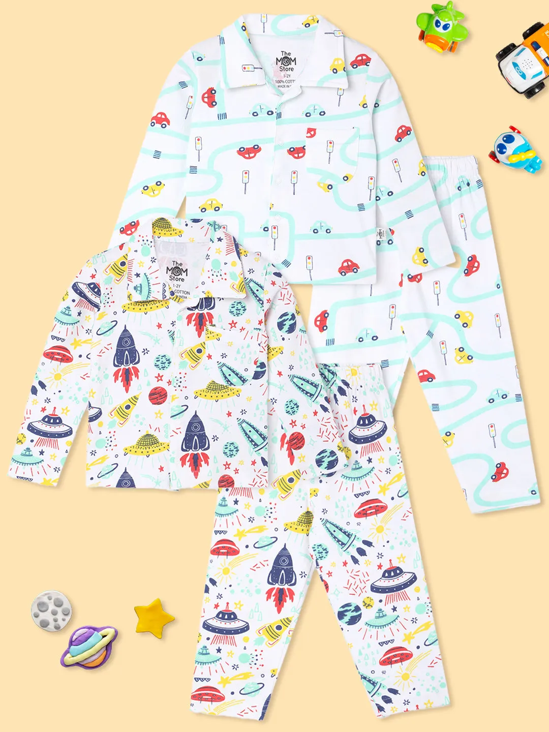 Combo of 2 Baby Pajama Sets - City Drive & Tour to the Space