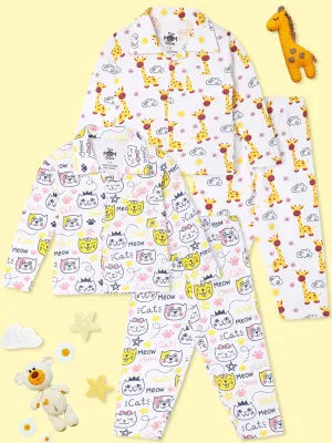 Combo of 2 Baby Pajama Sets - Tall as a Giraffe & Meow Meow