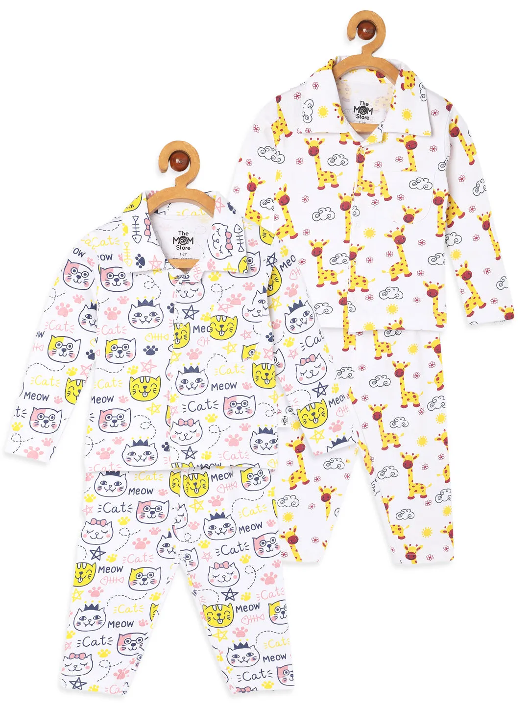 Combo of 2 Baby Pajama Sets - Tall as a Giraffe & Meow Meow