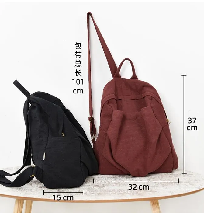 Cotton Linen Casual Large Backpack Women Travel Bag Shoulder Bag