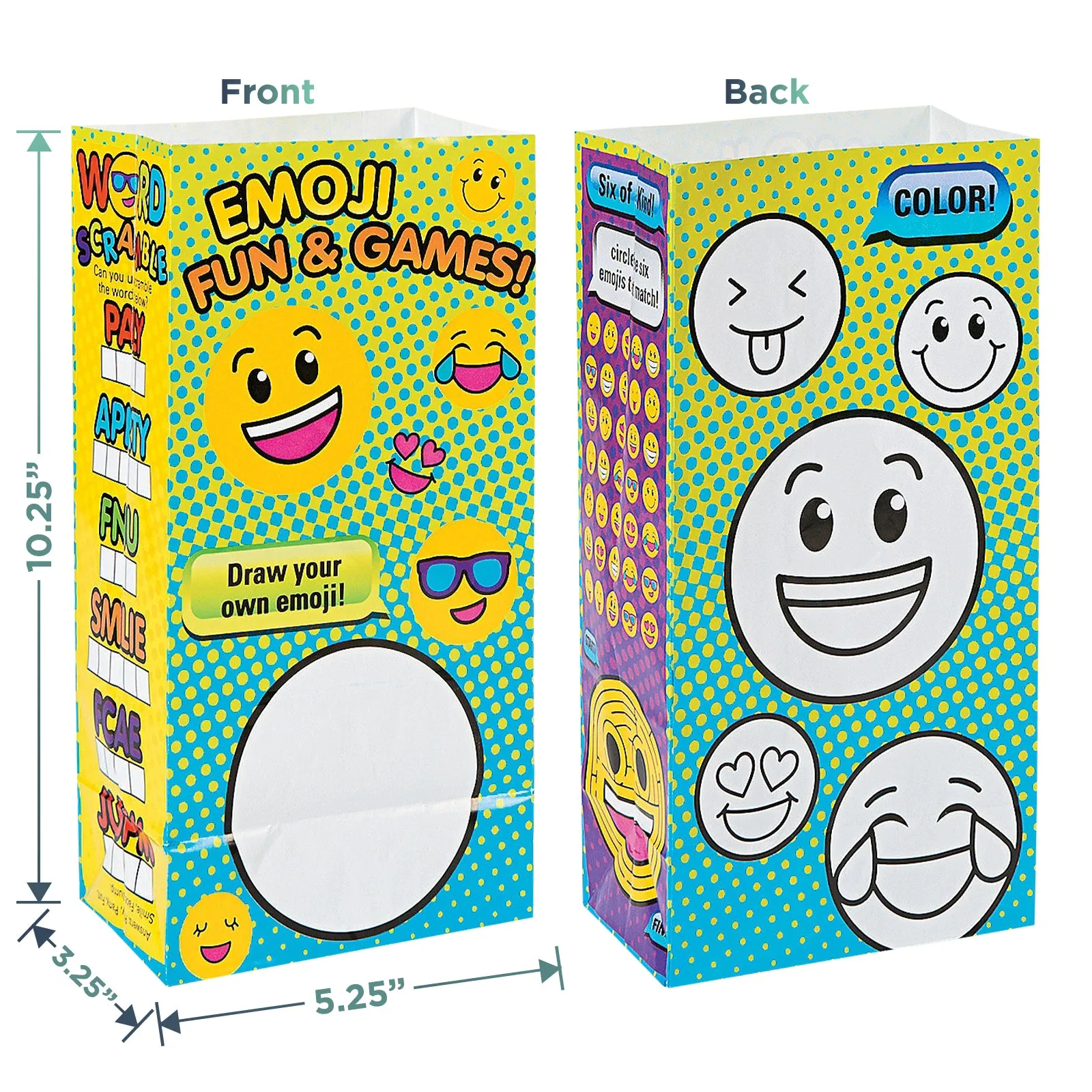 Emoji Party Favors - Smiley Face Goody Bags, Mini Yo-yos, Mini Drums, and Stickers for 12 Guests