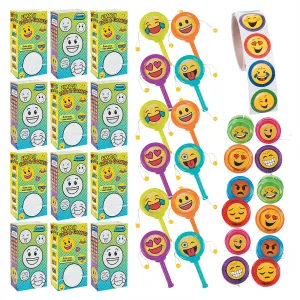 Emoji Party Favors - Smiley Face Goody Bags, Mini Yo-yos, Mini Drums, and Stickers for 12 Guests