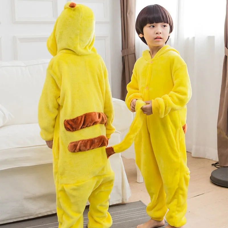 Family Halloween Cosplay Costume Animal Yellow  Pajamas Winter Warm Cartoon Sleepwear Matching Outfits Mother Kids Onesie