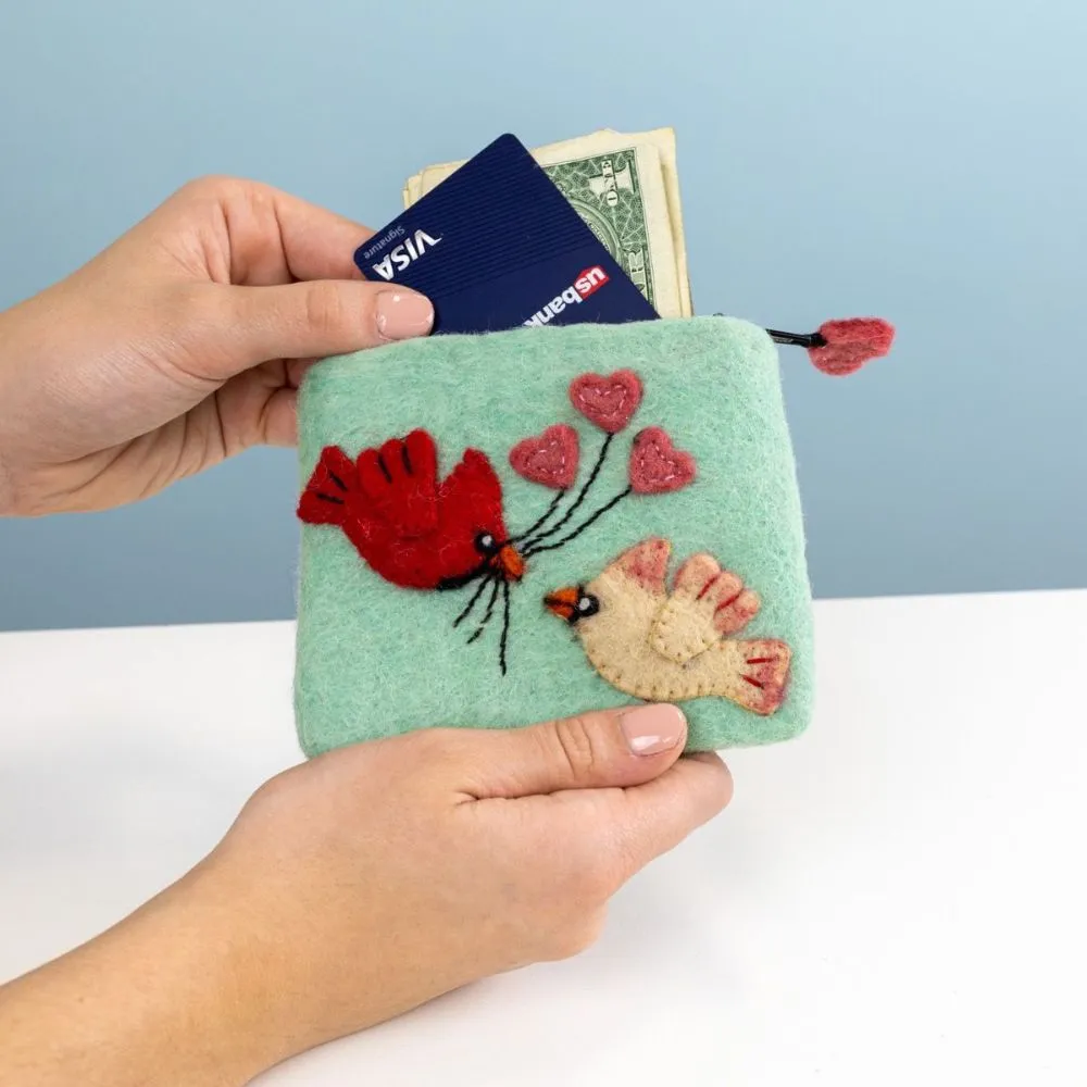 Felted Wool Coin Purse - Cardinals in Love