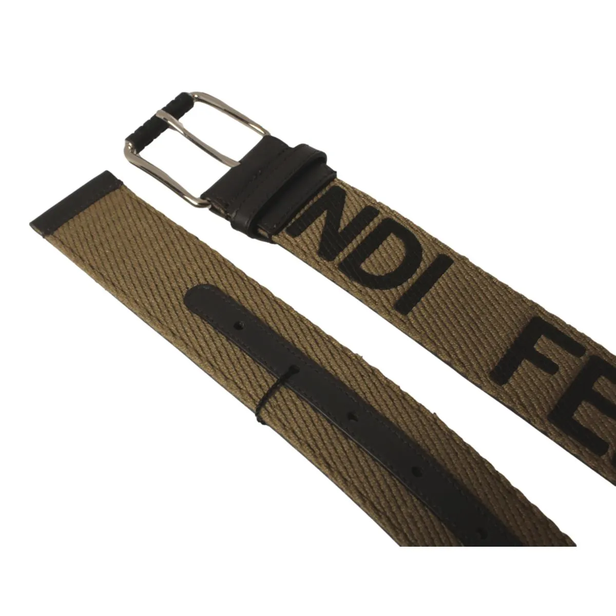 Fendi Brown Fabric Logo Silver Hardware Belt Size 90/36