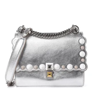 Fendi Kan I Metallic Silver Calfskin Scalloped Studded Bag