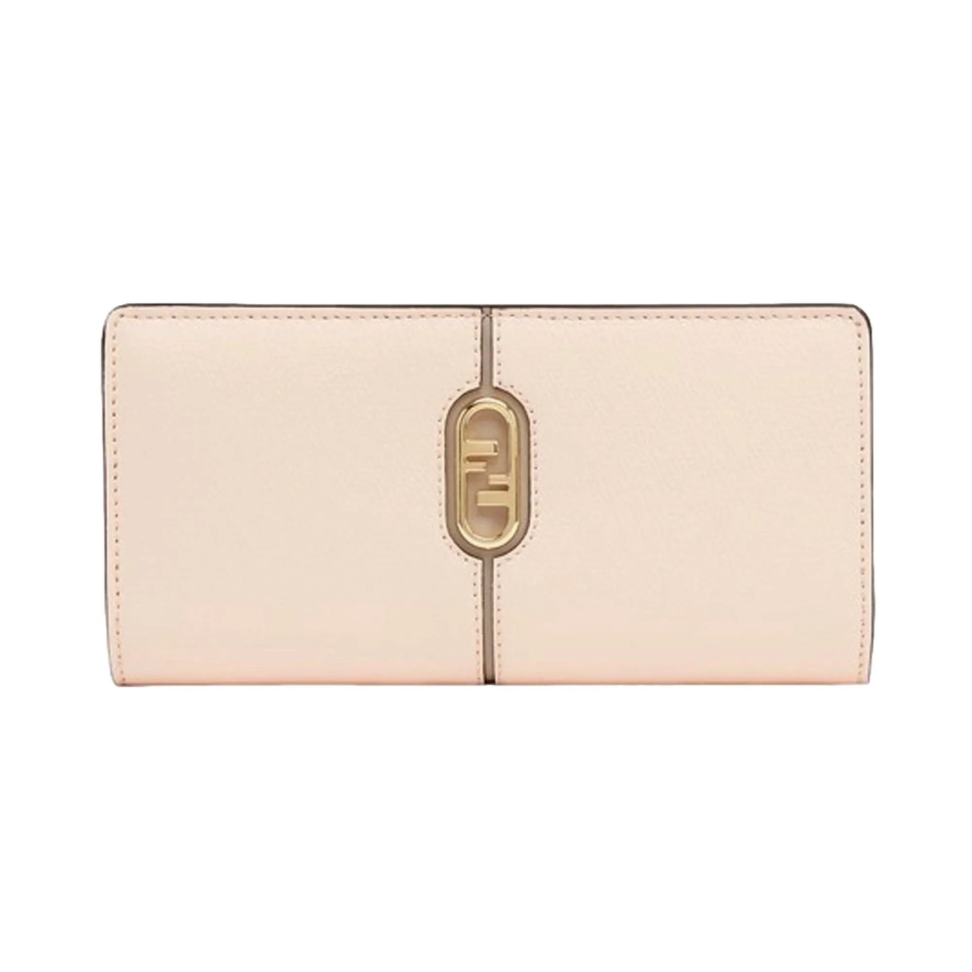 Fendi O'Lock Rose Pink and Tortora Gray Calf Leather Snap Continental Wallet