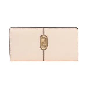 Fendi O'Lock Rose Pink and Tortora Gray Calf Leather Snap Continental Wallet