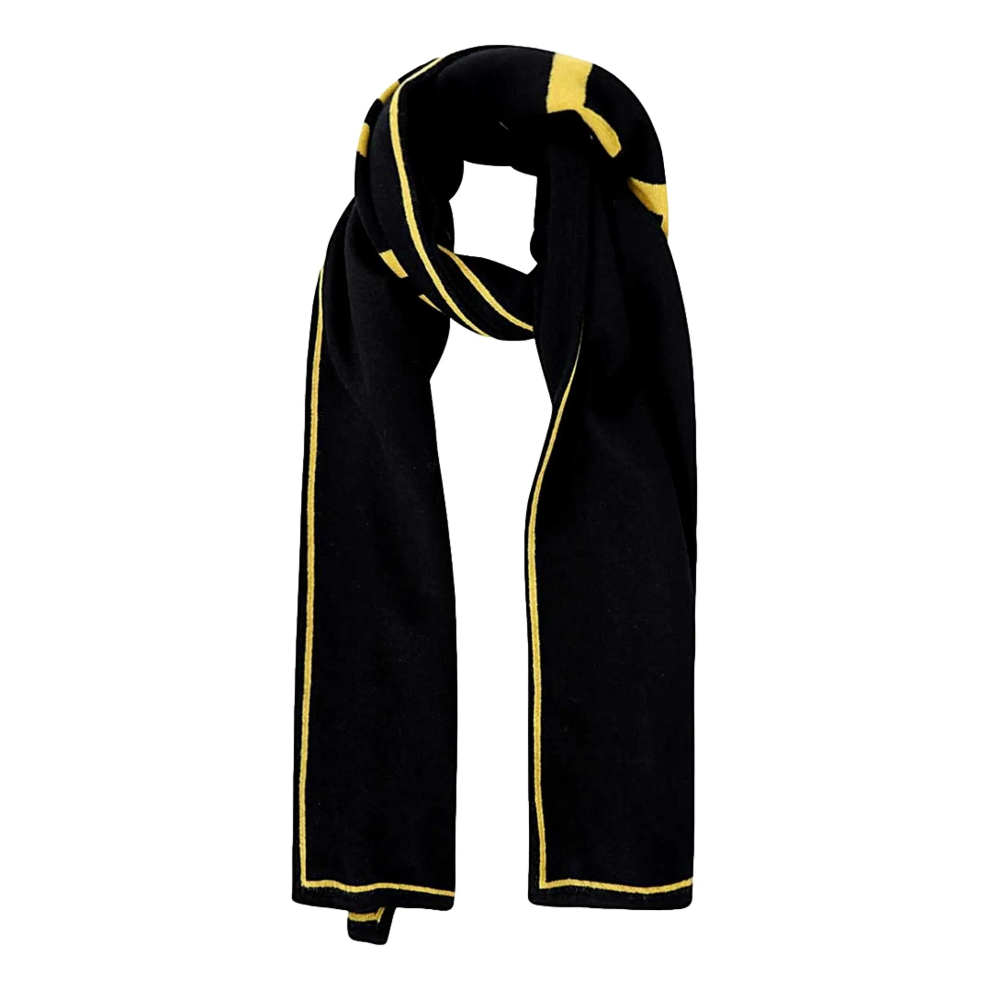 Fendi Roma Knitted Wool Cashmere Black Yellow Logo Scarf