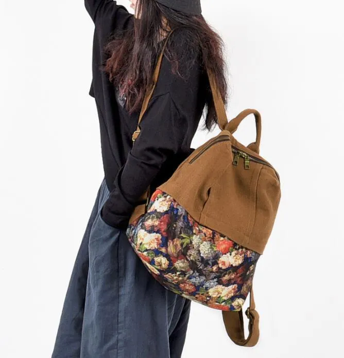 Floral PatchWork Large Casual Simple Women Travel Backpack Shoulder Bag 1289