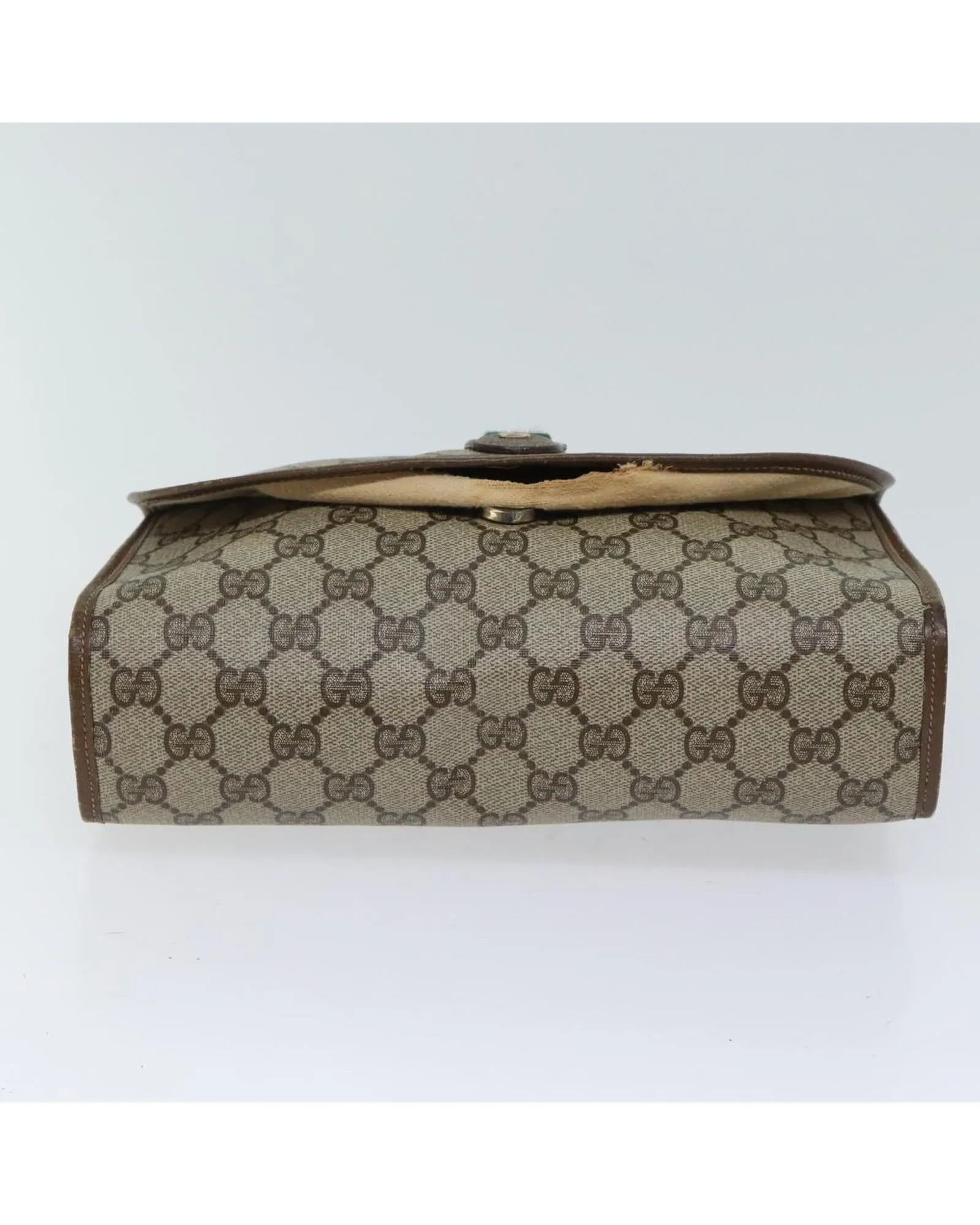 GG Canvas Web Sherry Line Clutch Bag with PVC and Leather Material