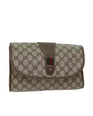 GG Canvas Web Sherry Line Clutch Bag with PVC and Leather Material