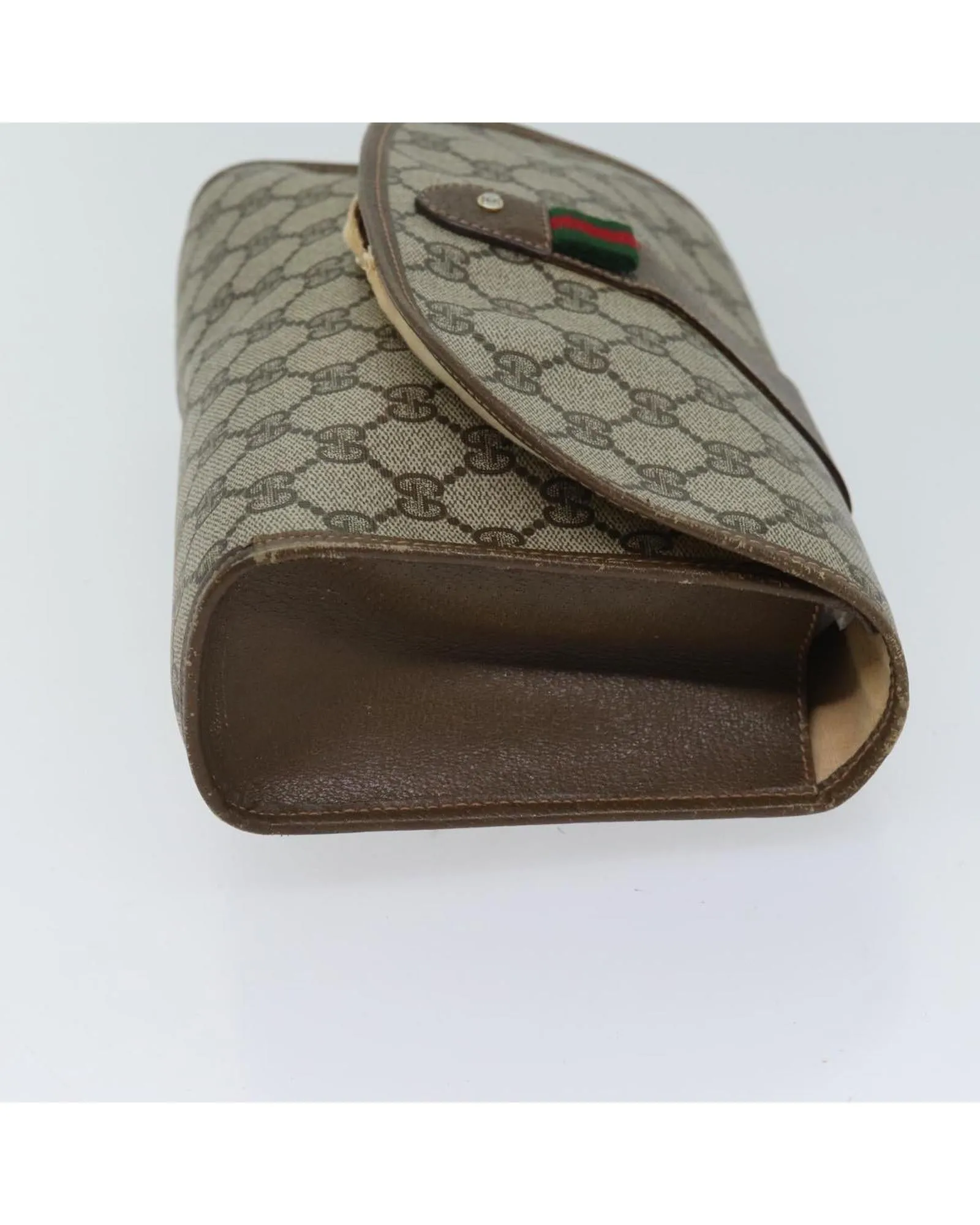 GG Canvas Web Sherry Line Clutch Bag with PVC and Leather Material