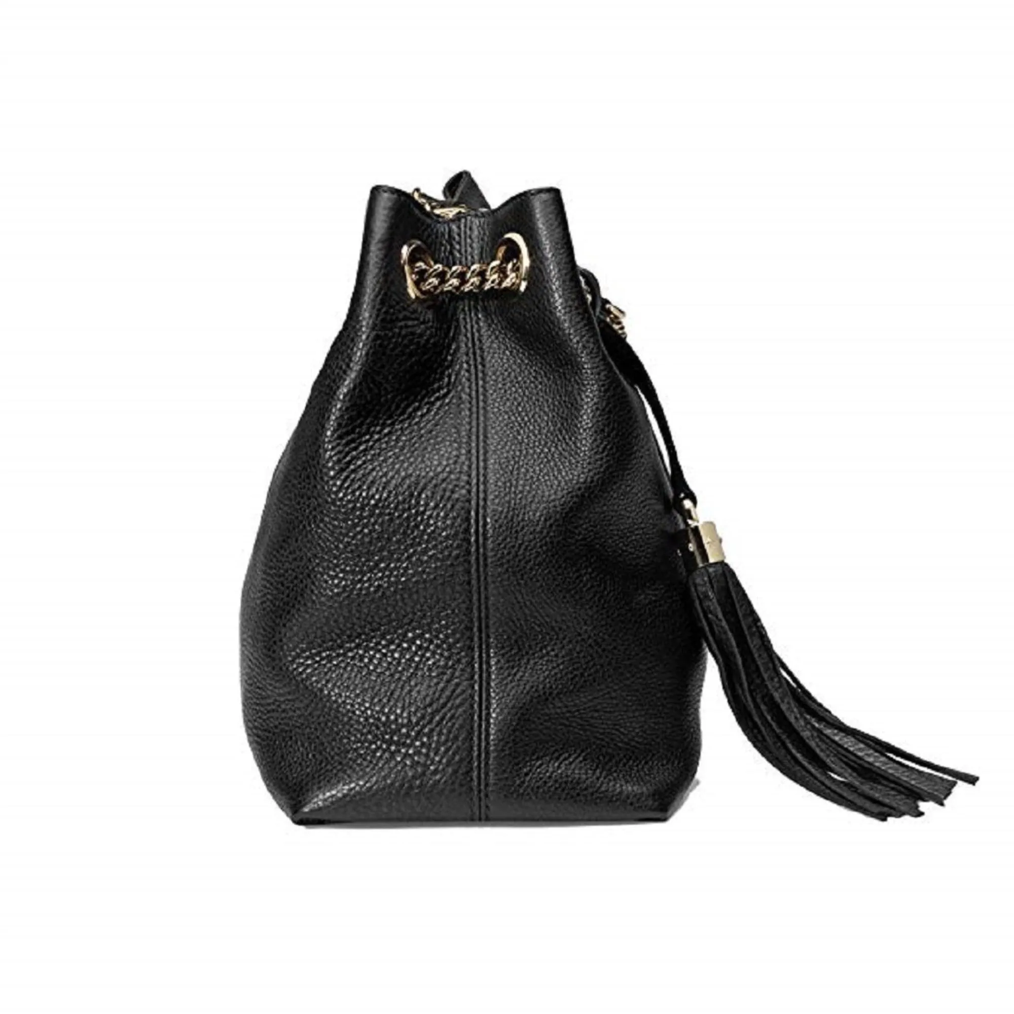 Gucci GG Pebbled Calfskin Medium Soho Gold Chain Shoulder Bag Black