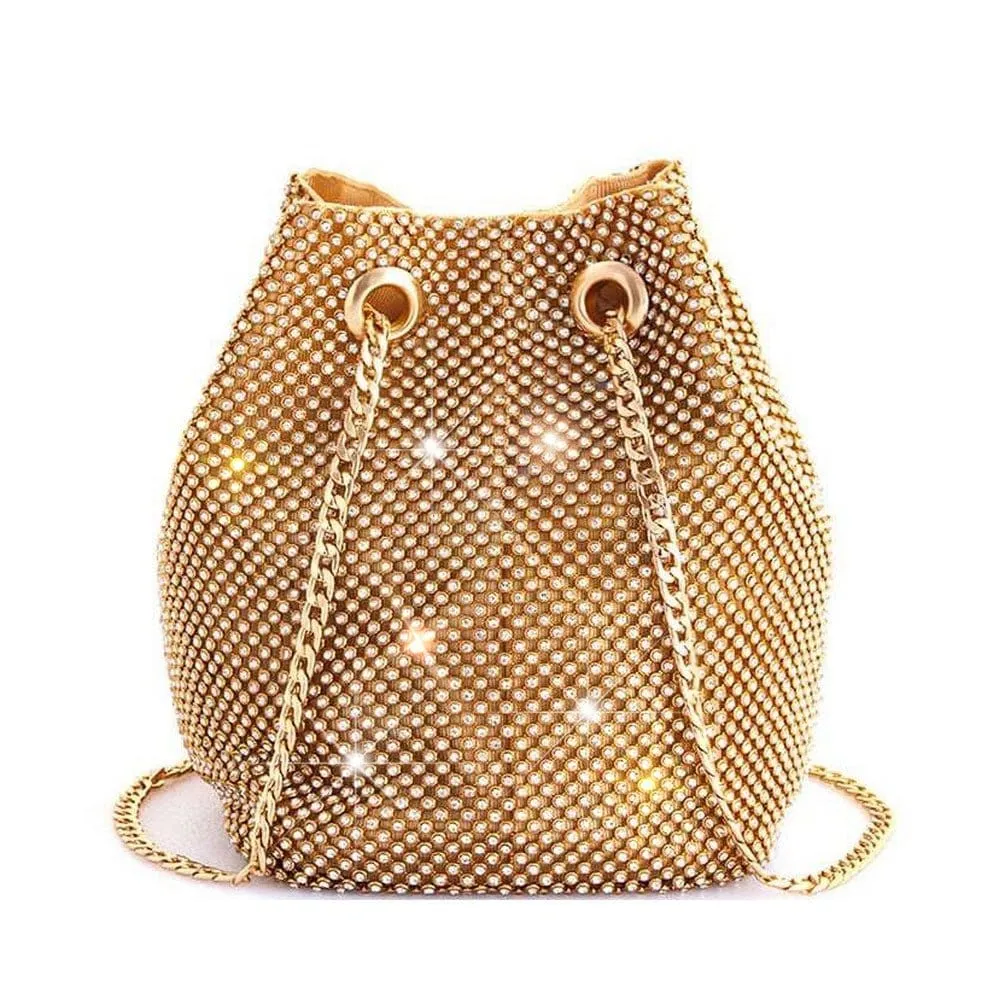 HD3227 Rhinestone Mesh Bucket Handbag