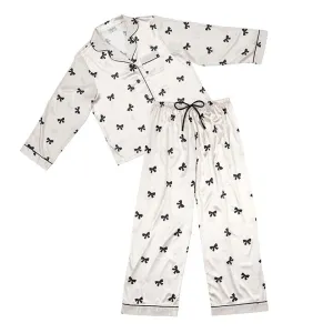 Ivory with Black Bows Satin Pajamas