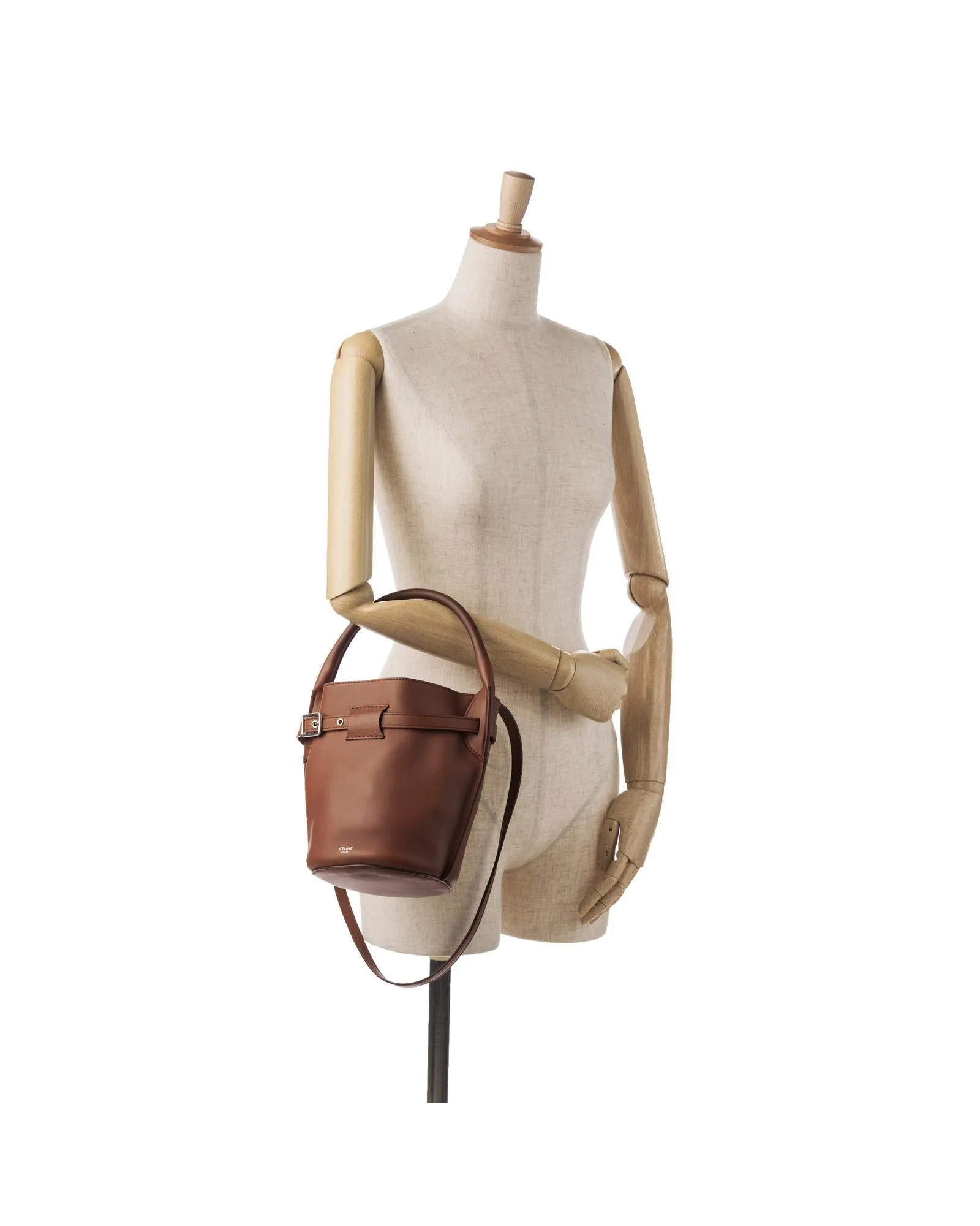 Leather Bucket Bag with Detachable Strap and Open Top