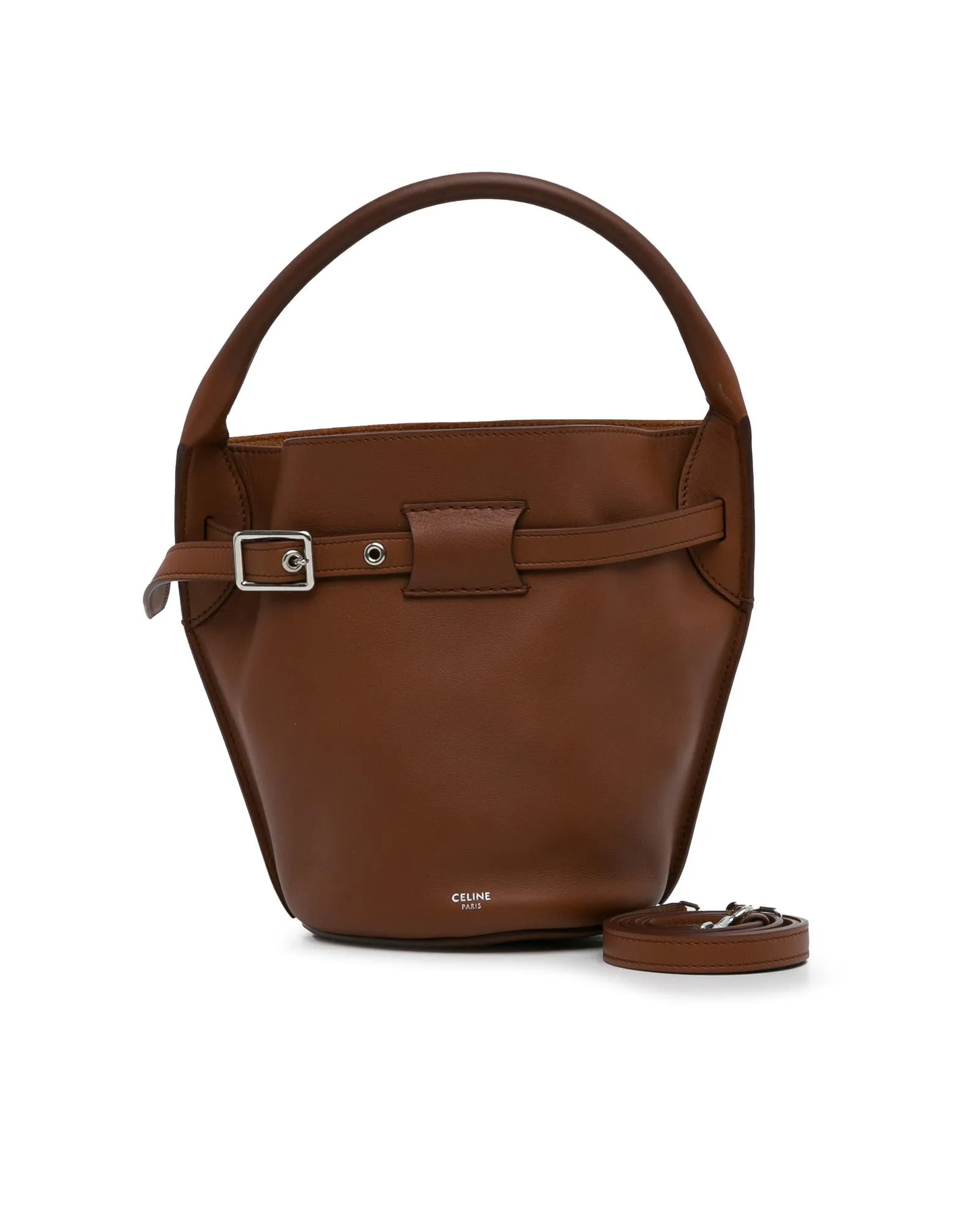 Leather Bucket Bag with Detachable Strap and Open Top