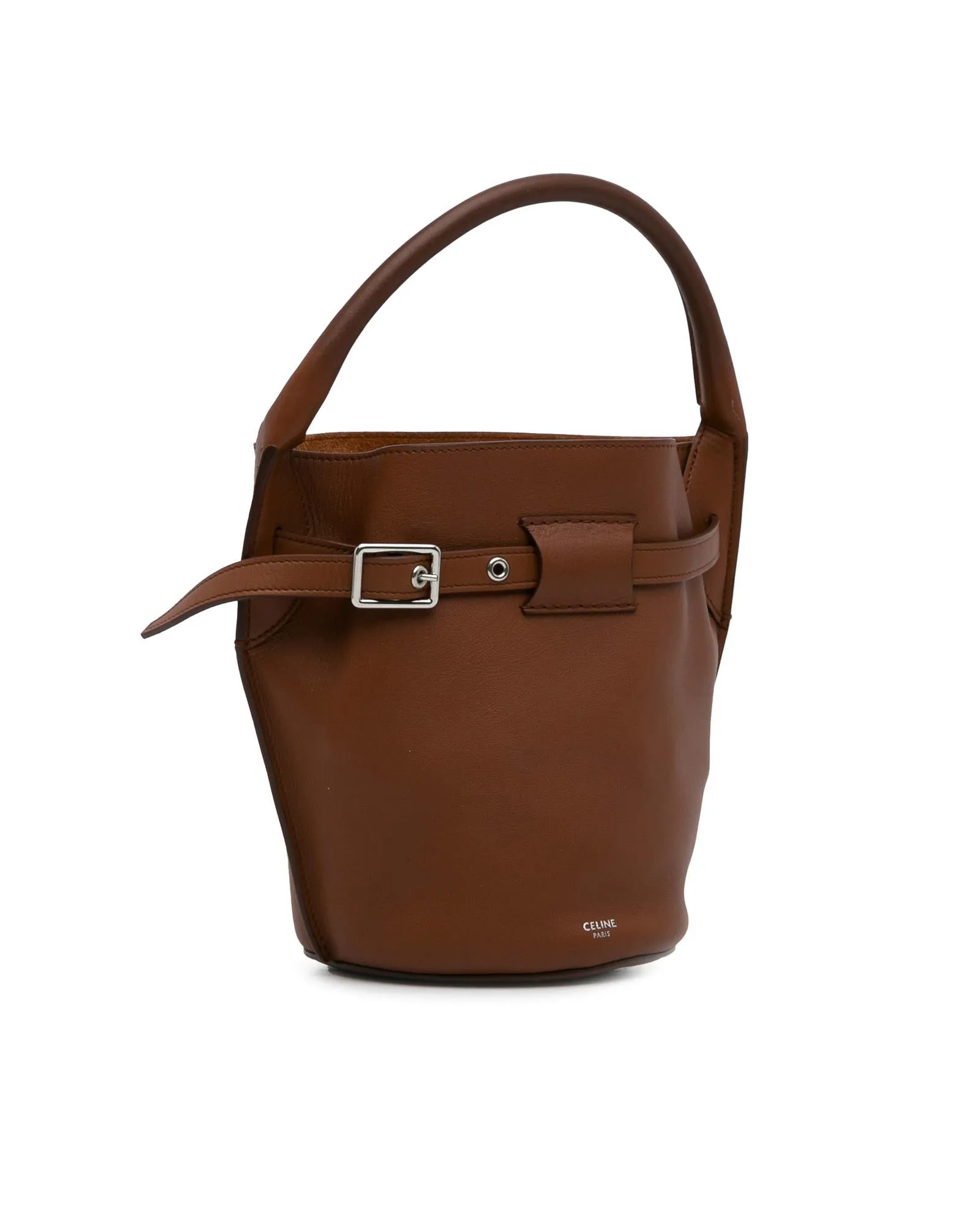 Leather Bucket Bag with Detachable Strap and Open Top