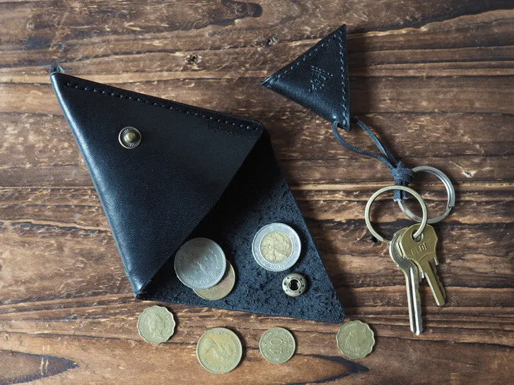 Leather Triangle Coin Purse #Black