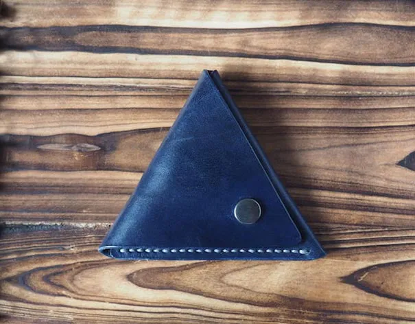 Leather Triangle Coin Purse #Blue