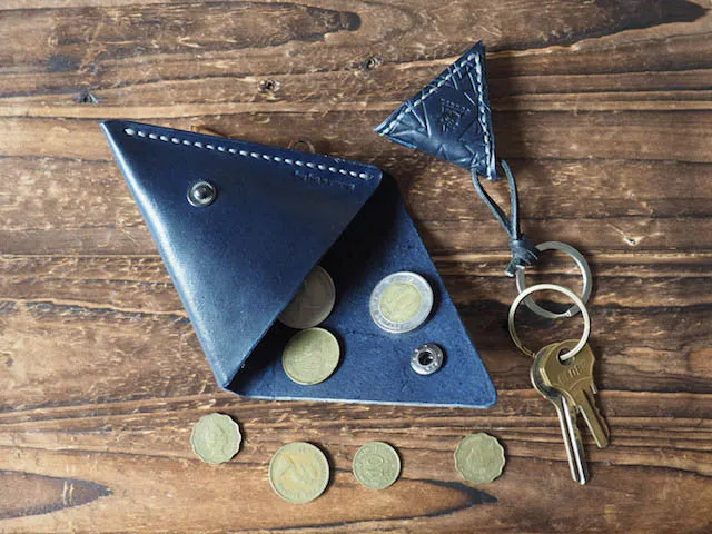 Leather Triangle Coin Purse #Blue