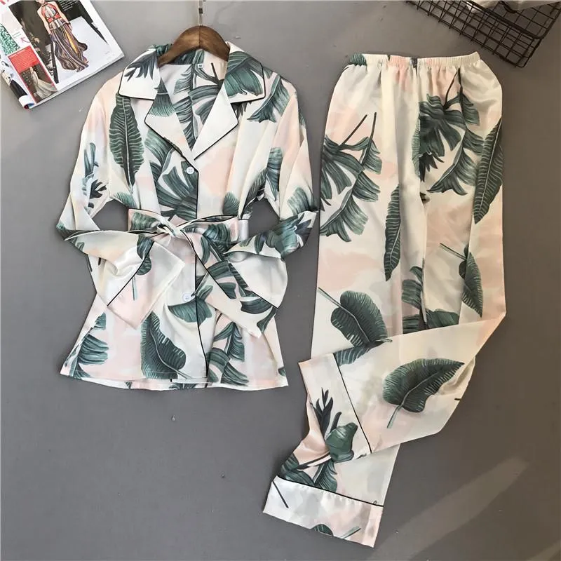 Lisacmvpnel Lent Printing Pattern Women Pyjamas Set Rayon Nightwear Long Mouw Broek Two Paper Pack