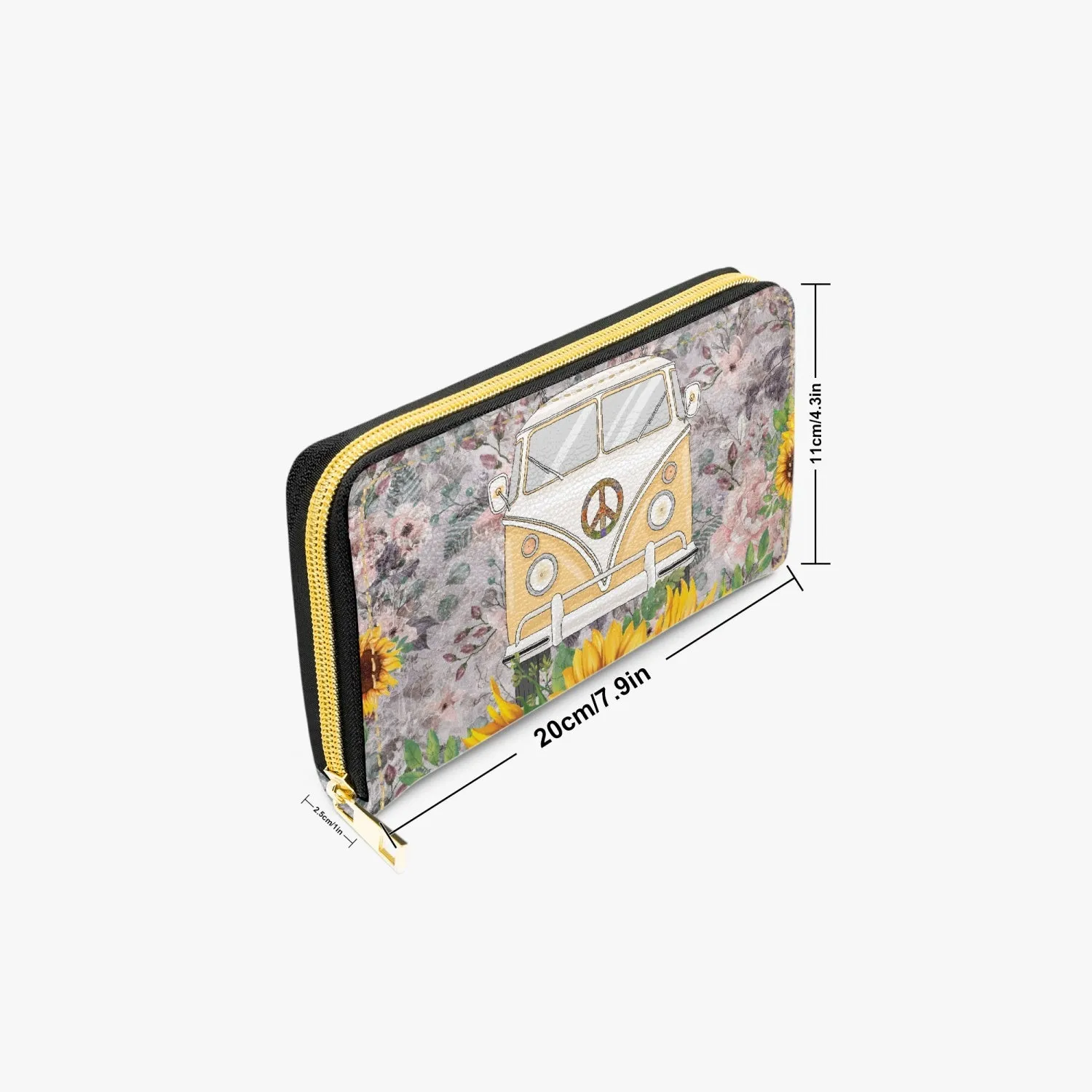 Long Type Zipper Purse, Combi Van, Sunflowers, awd-1358