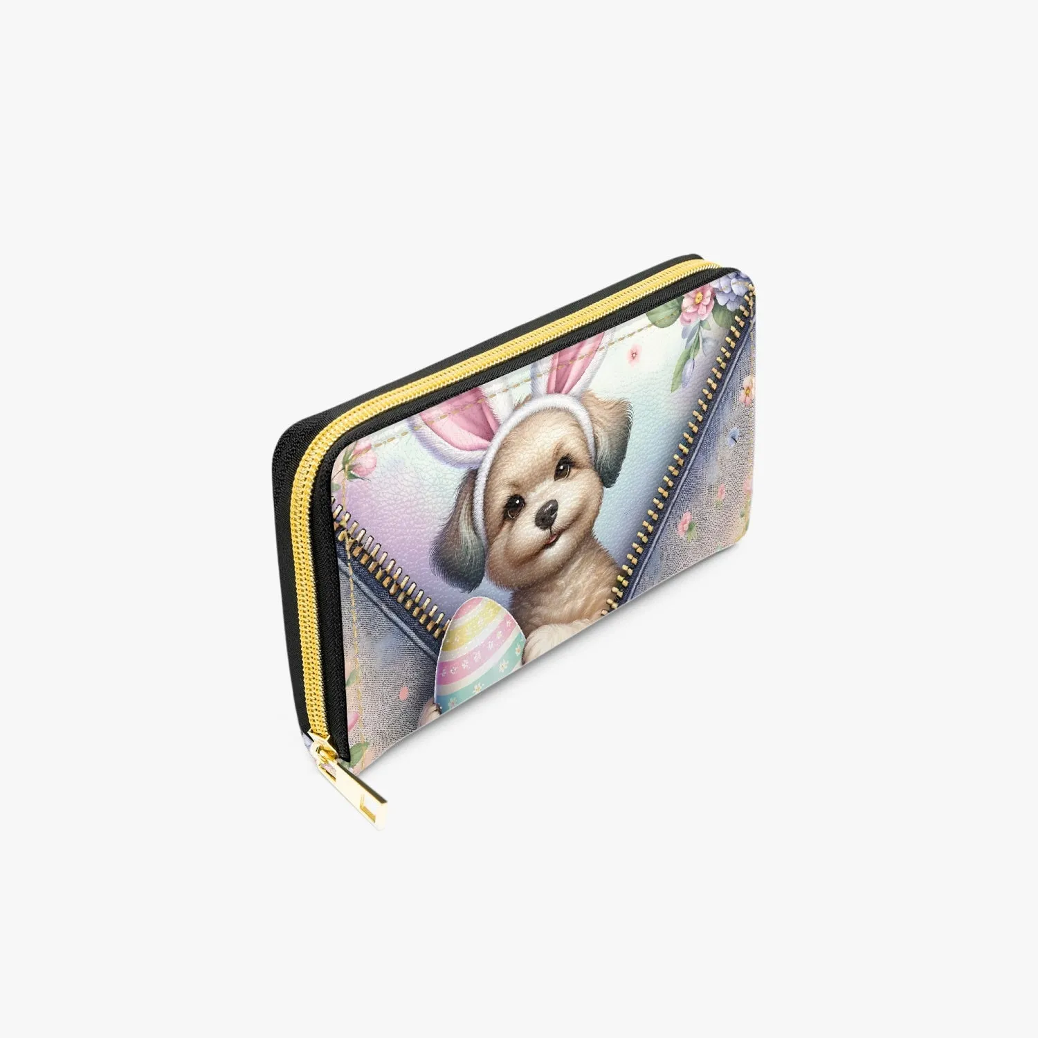 Long Type Zipper Purse, Easter, Dog with Bunny Ears